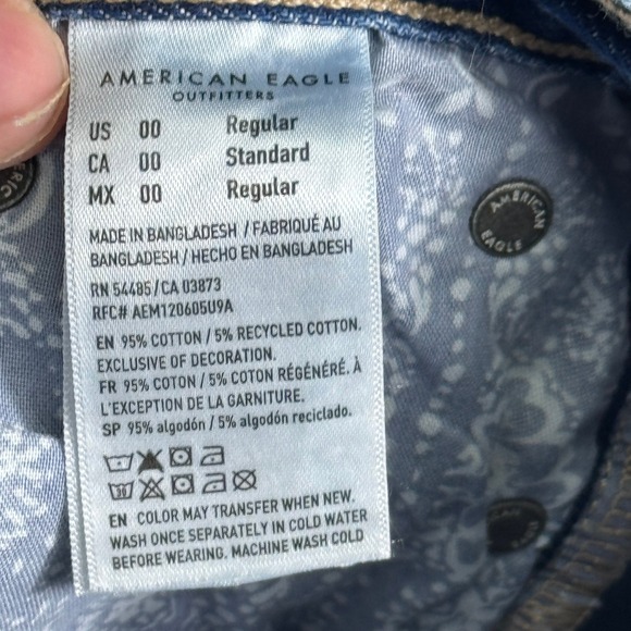 American Eagle Jeans Womens 00 Blue Flared High Rise Raw Hem Whiskered Y2K Style - Picture 8 of 9